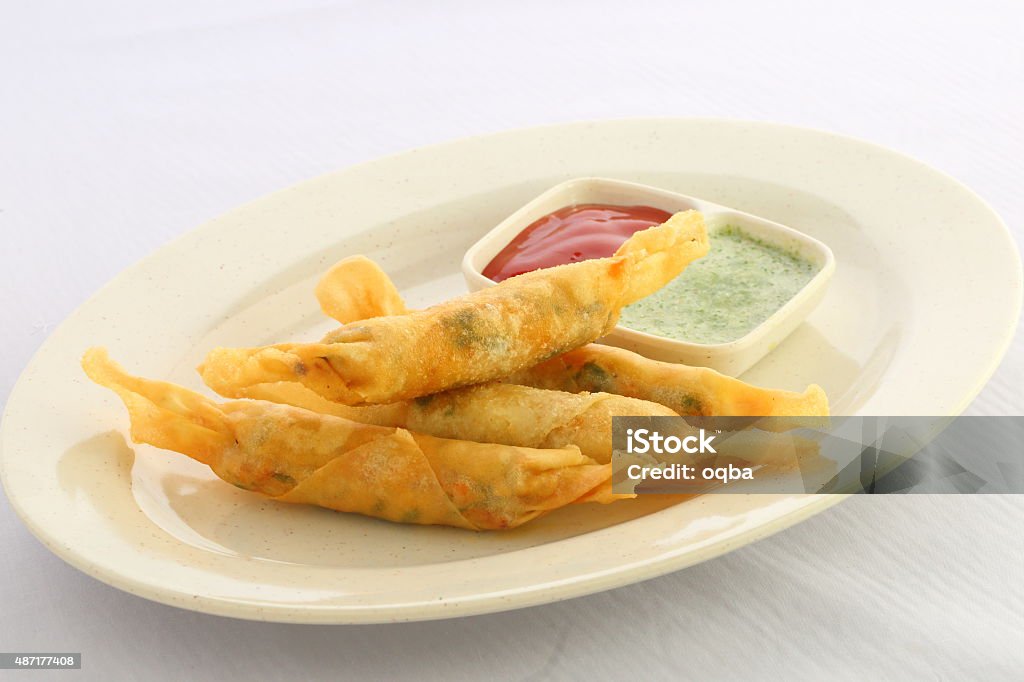 Deep fried spring roll Wanton or spring roll stuffed with chicken, prawn, vegetable and deep fried 2015 Stock Photo