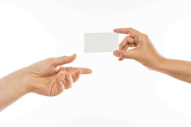 Giving blank business card , isolated on white