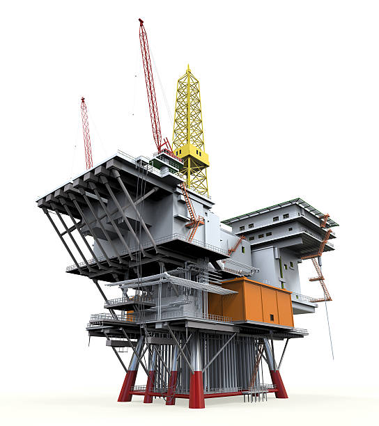piattaforma di perforazione offshore oil rig - oil derrick crane crane exploration foto e immagini stock