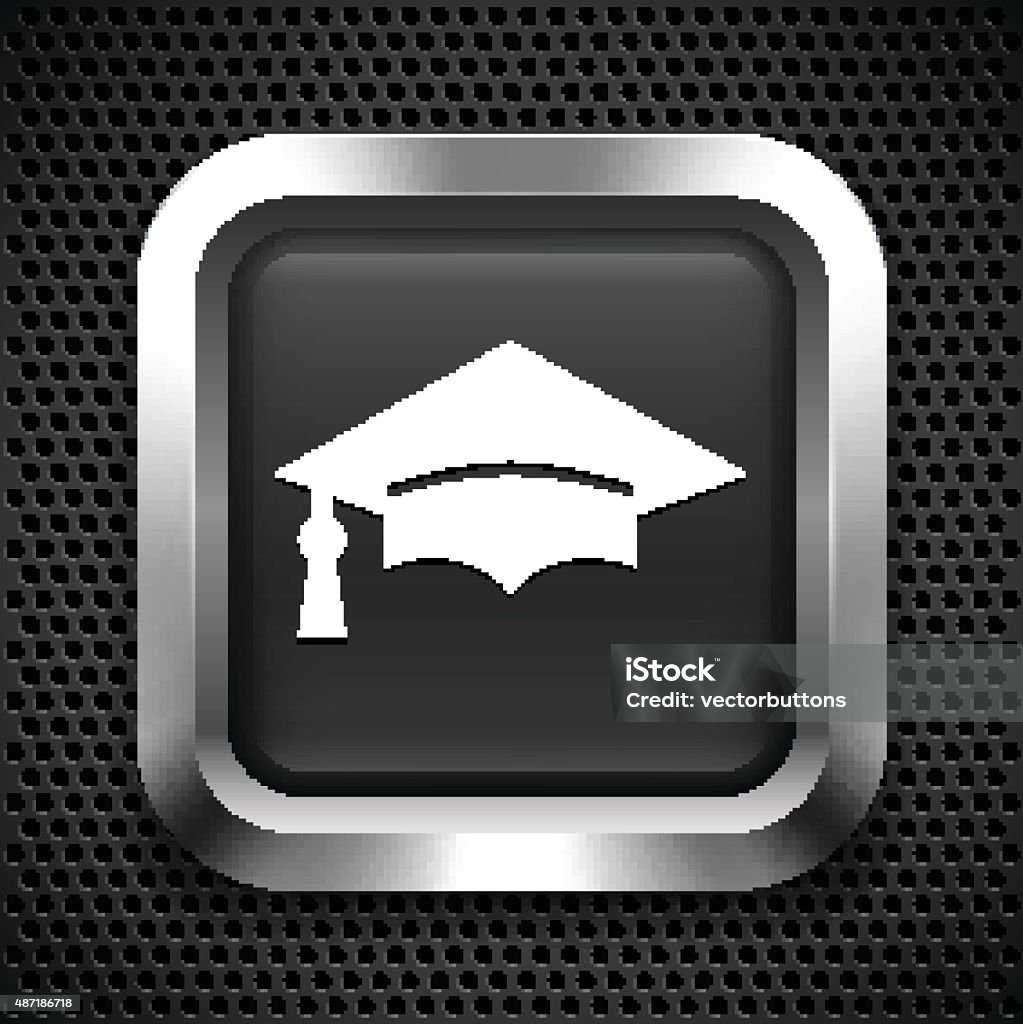 Grad Hat Button Graduation Cap On Black Square Button Stock Illustration - Download ...