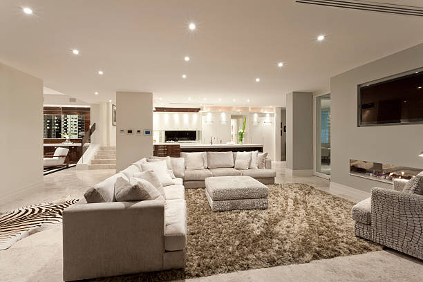 istock Spacious living room with a big carpet 487188100