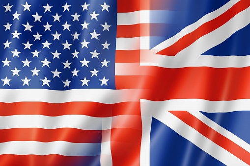 Mixed USA and UK flag, three dimensional render, illustration