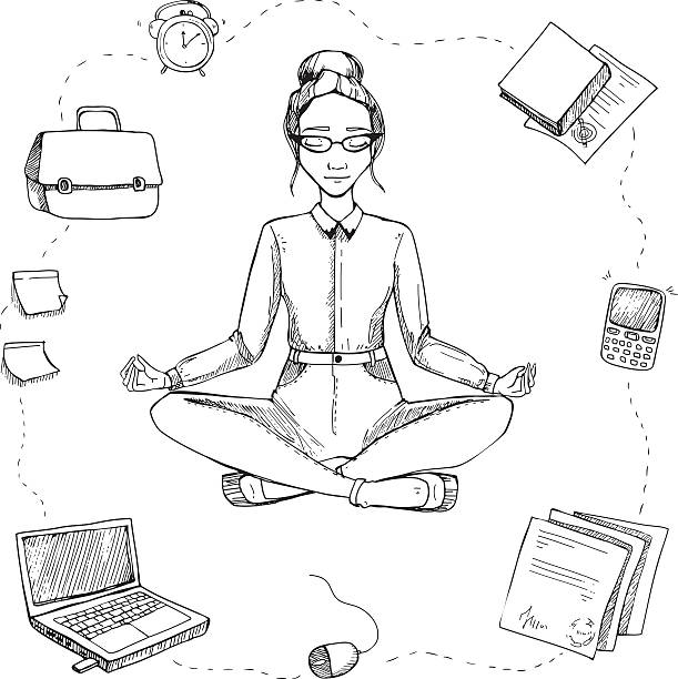 illustrations, cliparts, dessins animés et icônes de affaires de yoga. fille dans la position du lotus. - address book audio