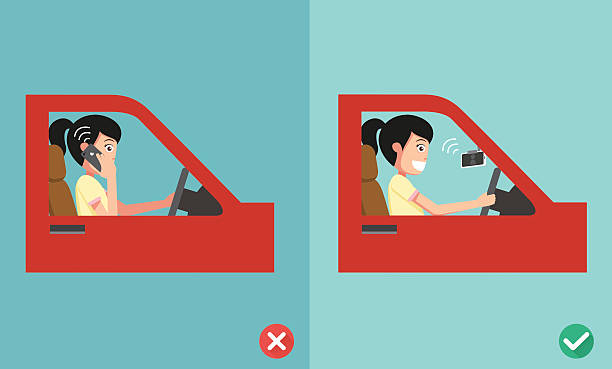 no cell phones - while driving no cell phones - while driving,illustration,vector Distracted stock illustrations