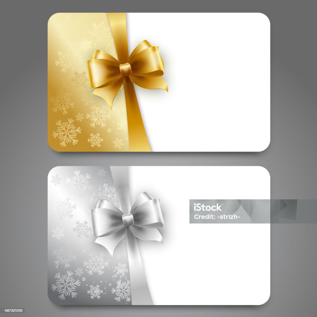 Collection of gift cards with ribbons. Vector background Collection of gift cards with snowflakes and  ribbons. Vector background Silver - Metal stock vector
