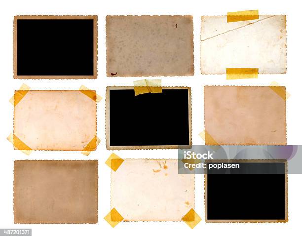 Various Old Photos On White Background Stock Photo - Download Image Now - At The Edge Of, Old, Photography