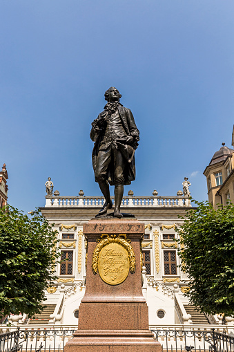 Statue of Johann Wolfgang Goethe at the Naschmarkt in Leipzig, Germany