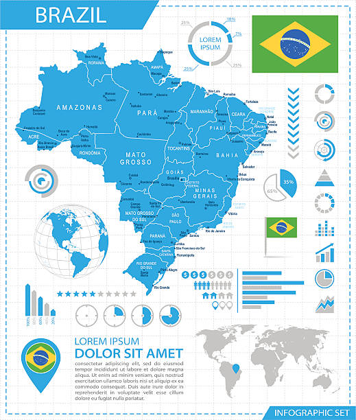 brazylia-grafika informacyjna-ilustracja mapa - santos stock illustrations