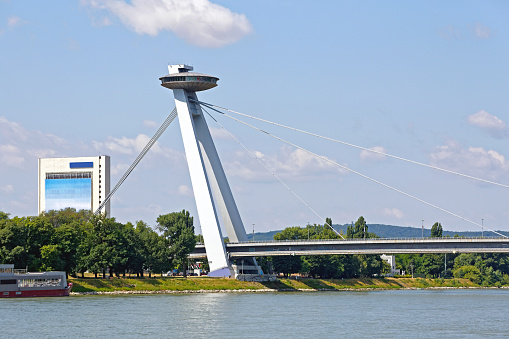Famous Bratislava Bridge With UFO Restaurant on Top of Pylon