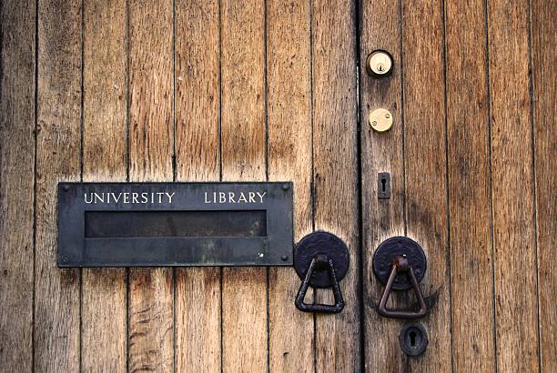 Door to the University Library stock photo