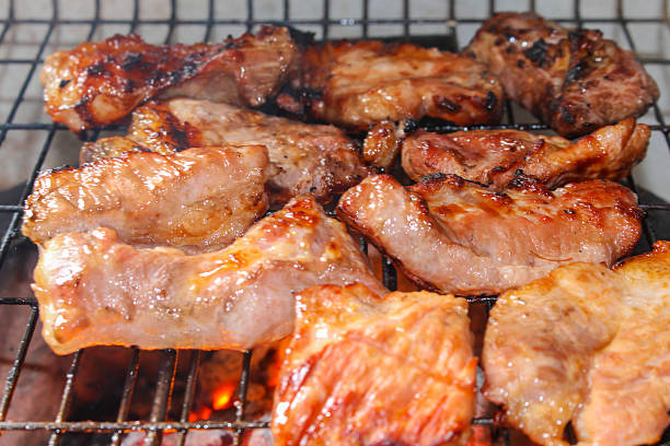roasted pork on the grill.