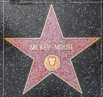 Los Angeles, USA - June 24, 2012: Mickey Mouse's star on Hollywood Walk of Fame in Hollywood, California. This star is located on Hollywood Blvd. and is one of 2400 celebrity stars.