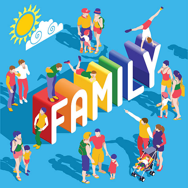 ilustrações, clipart, desenhos animados e ícones de arco-íris isometric família de pessoas - happiness cheerful family schoolyard