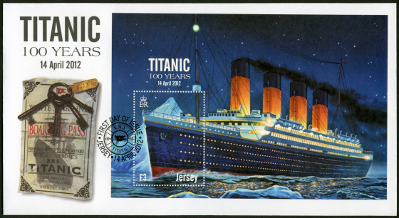 Jersey CIRCA 2012 A stamp printed in Jersey shows Titanic 100 years, circa 2012