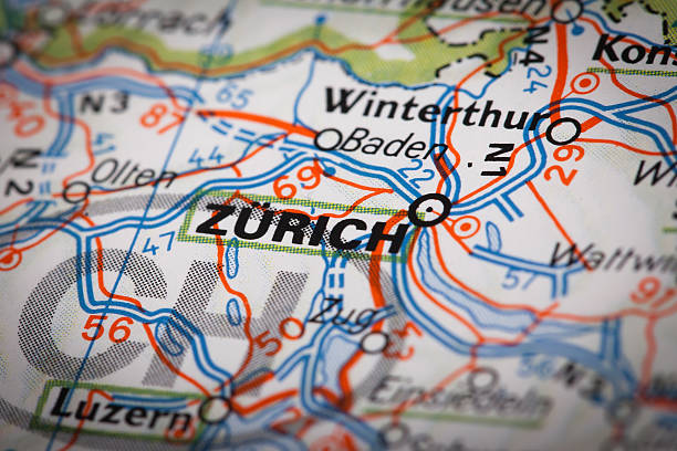 Zurich Zurich city on a road map zurich map stock pictures, royalty-free photos & images