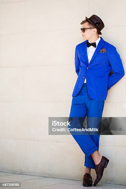 Outdoor Shot Of Young Fashionable Guy Stock Photo - Download Image Now - Men, Blue, Suit