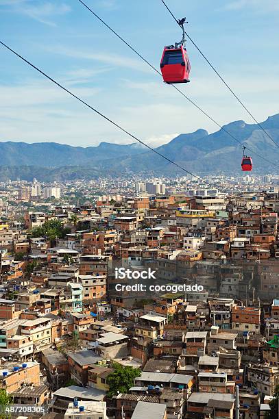 Rio De Janeiro Favela Slum With Red Cable Cars Stock Photo - Download Image Now - Rio de Janeiro, Complexo do Alemao, Favela