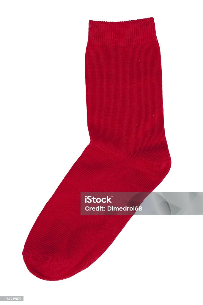 Red knitted sock Red knitted sock lying on a white background Sock Stock Photo