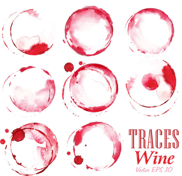 illustrazioni stock, clip art, cartoni animati e icone di tendenza di impostare le tracce vino rosso marca - spilling