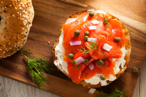 Homemade Bagel and Lox with Cream Cheese Capers  and Dill