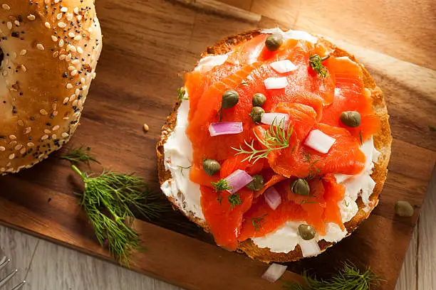 Photo of Homemade Bagel and Lox with Cream Cheese and Dill