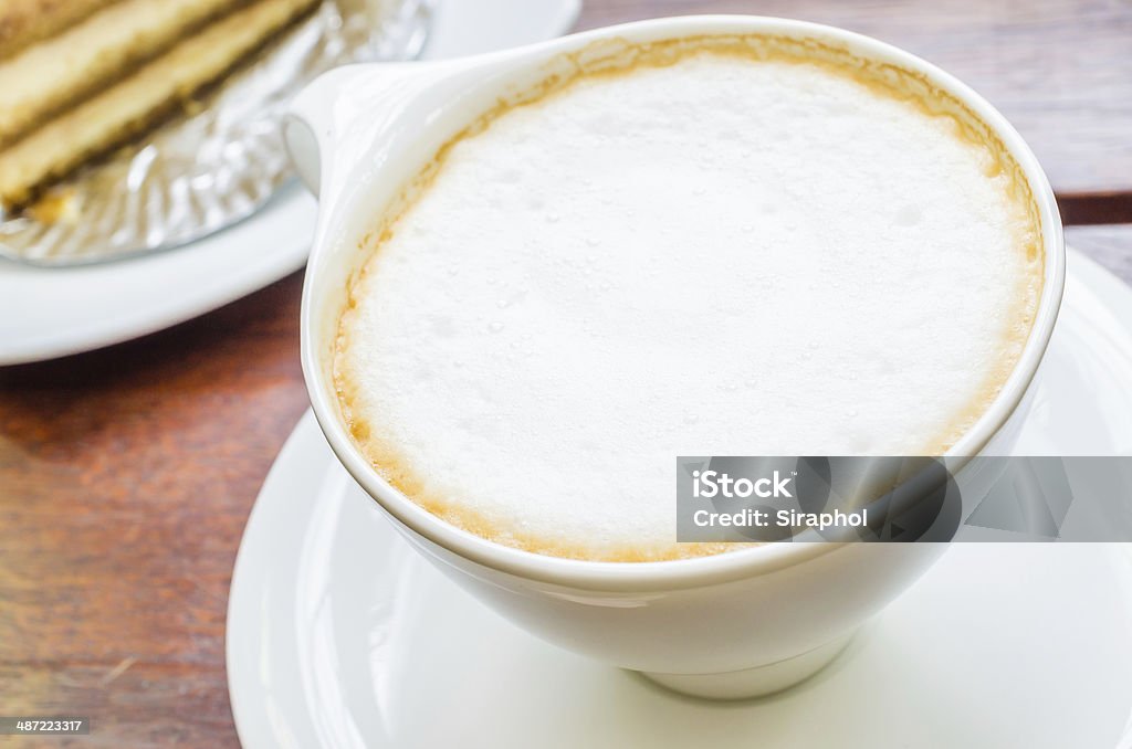 Hot coffee Hot coffee cappuccino in white cup Barista Stock Photo