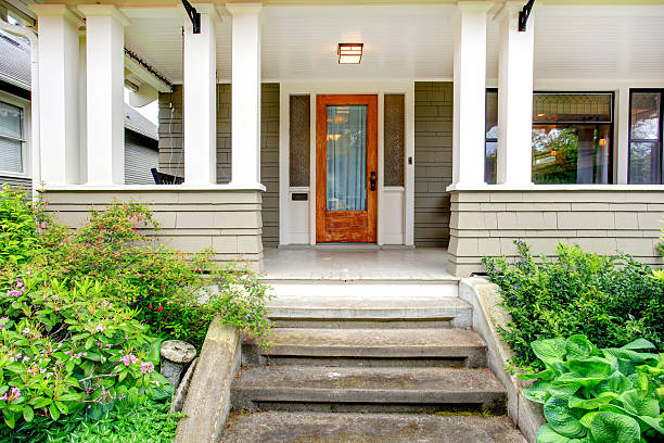 istock House exterior. Entrance column porch 487223345