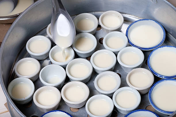 istock coconut milk custard in small porcelain cup (Thai dessert) 487224514