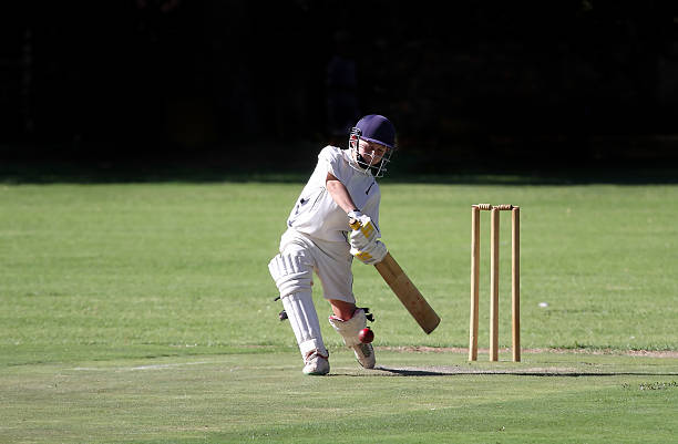 junge spielen cricket-aufnahme - cricket stock-fotos und bilder
