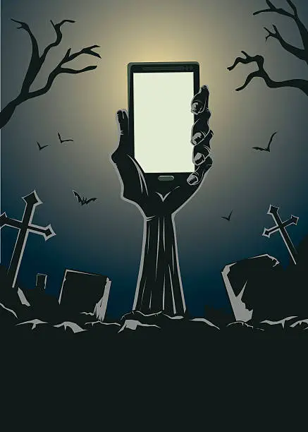 Vector illustration of Zombie hand holding smartphone