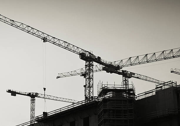 Construction cranes in Berlin stock photo