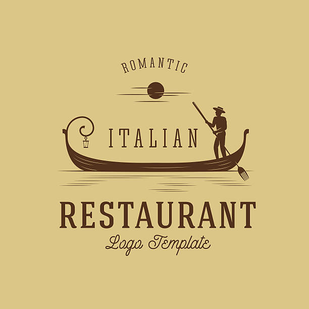 italienisches restaurant abstrakte vektor-konzept-logo-vorlage 2 - gondoliere stock-grafiken, -clipart, -cartoons und -symbole