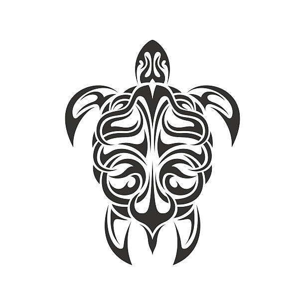 turtle picture of black and white sea turtle in tribal style isolated on white backgroud sea turtle clipart stock illustrations