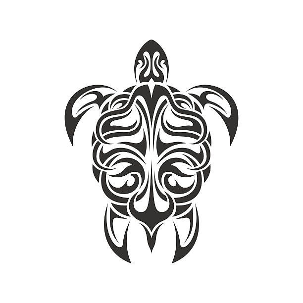 turtle picture of black and white sea turtle in tribal style isolated on white backgroud clip art of tribal turtle tattoos stock illustrations