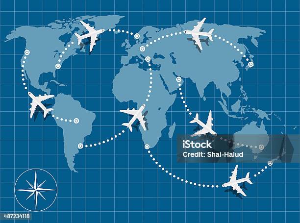 Flight Map Stock Illustration - Download Image Now - Flight Path, Map ...