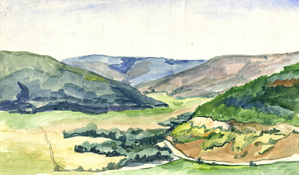 istock mountain valley watercolor painting 487235460