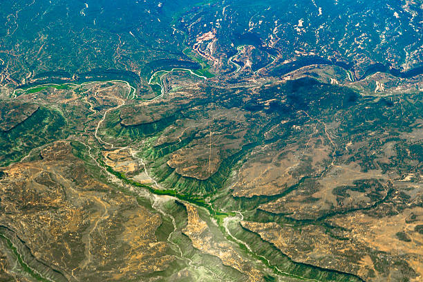 Confluence of two rivers in desert