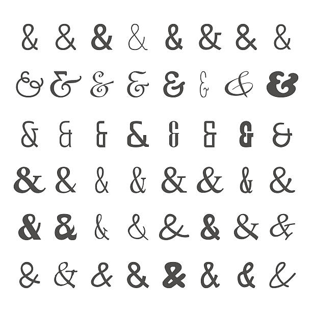 Vector icon set of black ampersands Vector set of black ampersands icons on white background. Isolated symbols from different fonts. For letters and wedding invitation ampersand stock illustrations