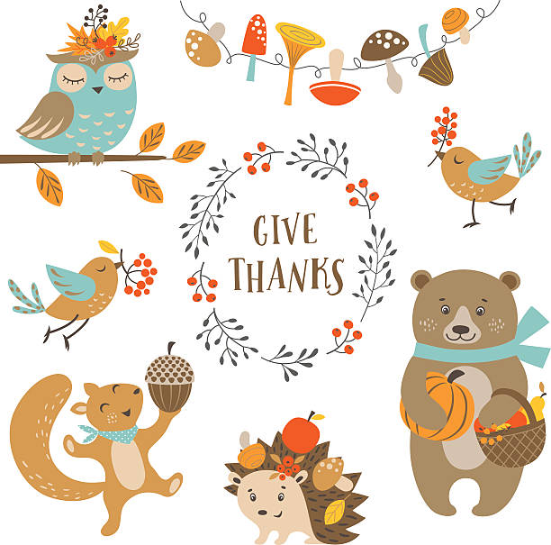 かわいいある秋の森の動物 - hedgehog animal autumn nature点のイラスト素材／クリップアート素材／マンガ素材／アイコン素材