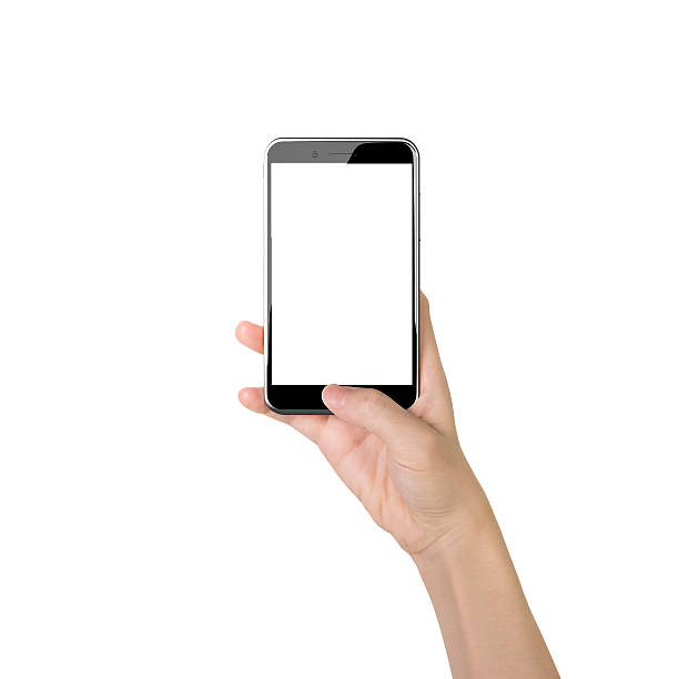 istock Woman hand holding smart phone with thumb pushing button 487242504