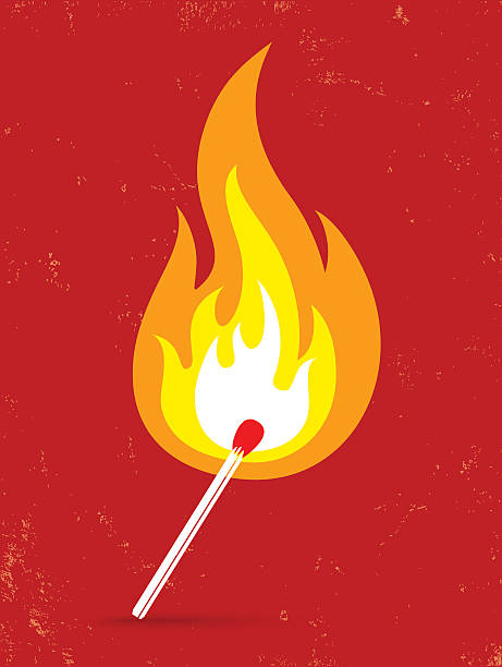 Match Vector retro illustration of a match in fire lit match stock illustrations