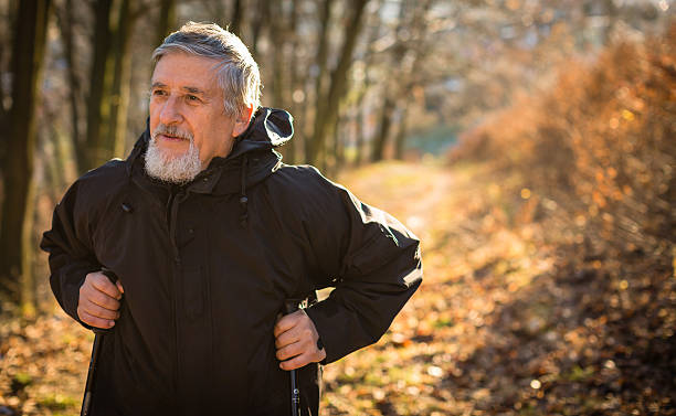 istock Senior man nordic walking 487252499