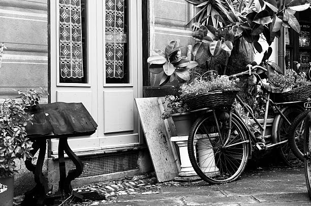 istock Old Bicycle with flower. Black and White 487253347