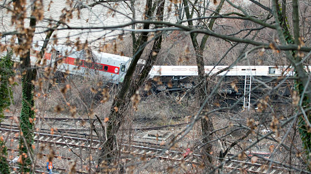 Metro North train derailment in the Bronx stock photo