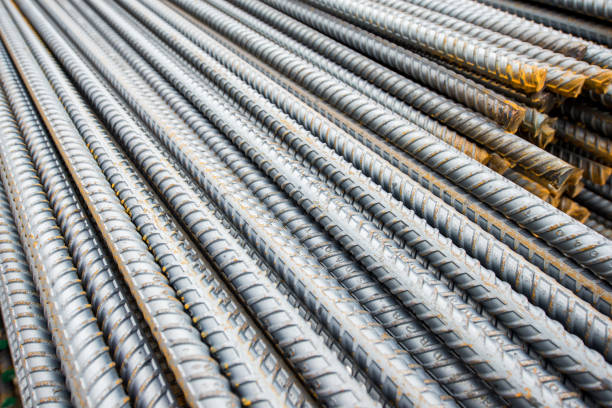 istock Steel bars close-up background. Reinforcing bar background. 487254242