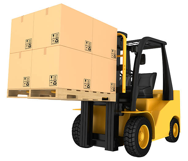 istock Forklift truck with boxes on pallet 487254516