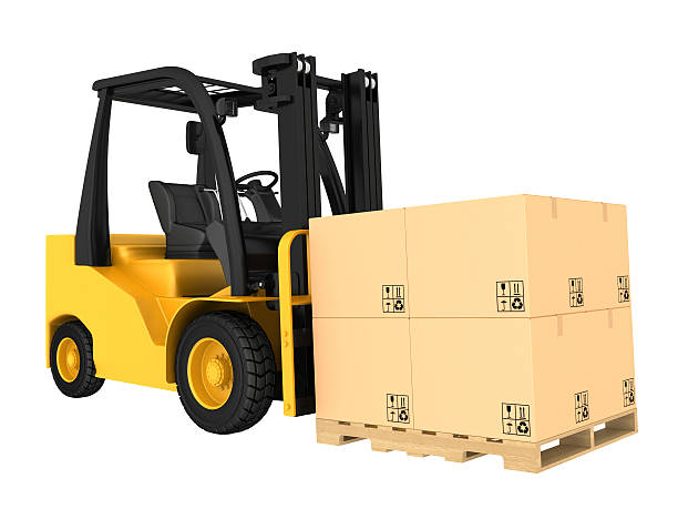 istock Forklift truck with boxes on pallet 487259352
