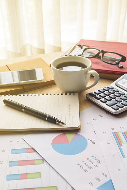 istock Desk office business financial accounting calculate, Graph analysis 487259538