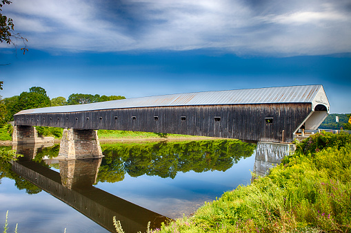 The Bridge of Dreams, one of the longest covered bridges in the US, over the Mohican River near Brinkhaven, Ohio.