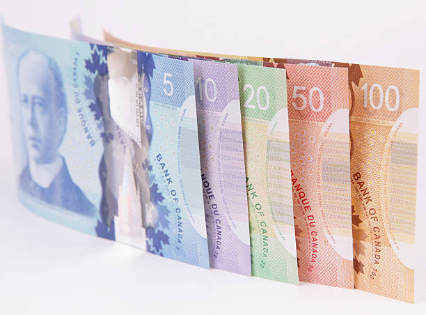 nuovo polimero valuta canadese - canadian dollars canada bill one hundred dollar bill foto e immagini stock